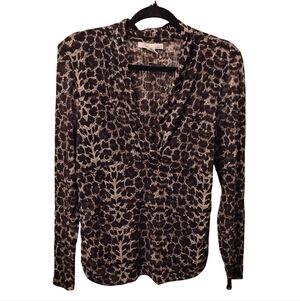 Kenneth Cole Leopard Print Long Sheer Sleeves Top Size L